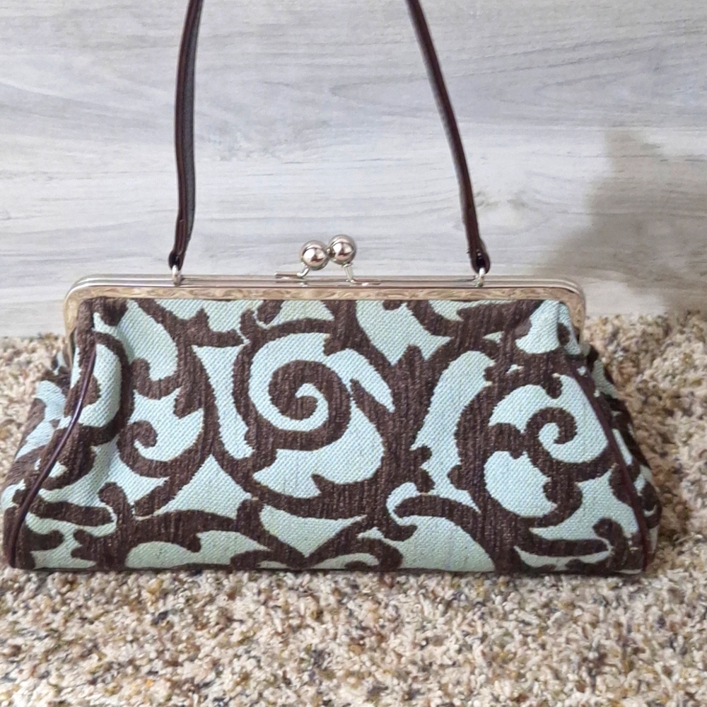 green and brown Jackie glenda gies Purse size small Leather strap and bottom